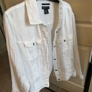 Jones New York Cream Linen Button-Front Shirt Jacket